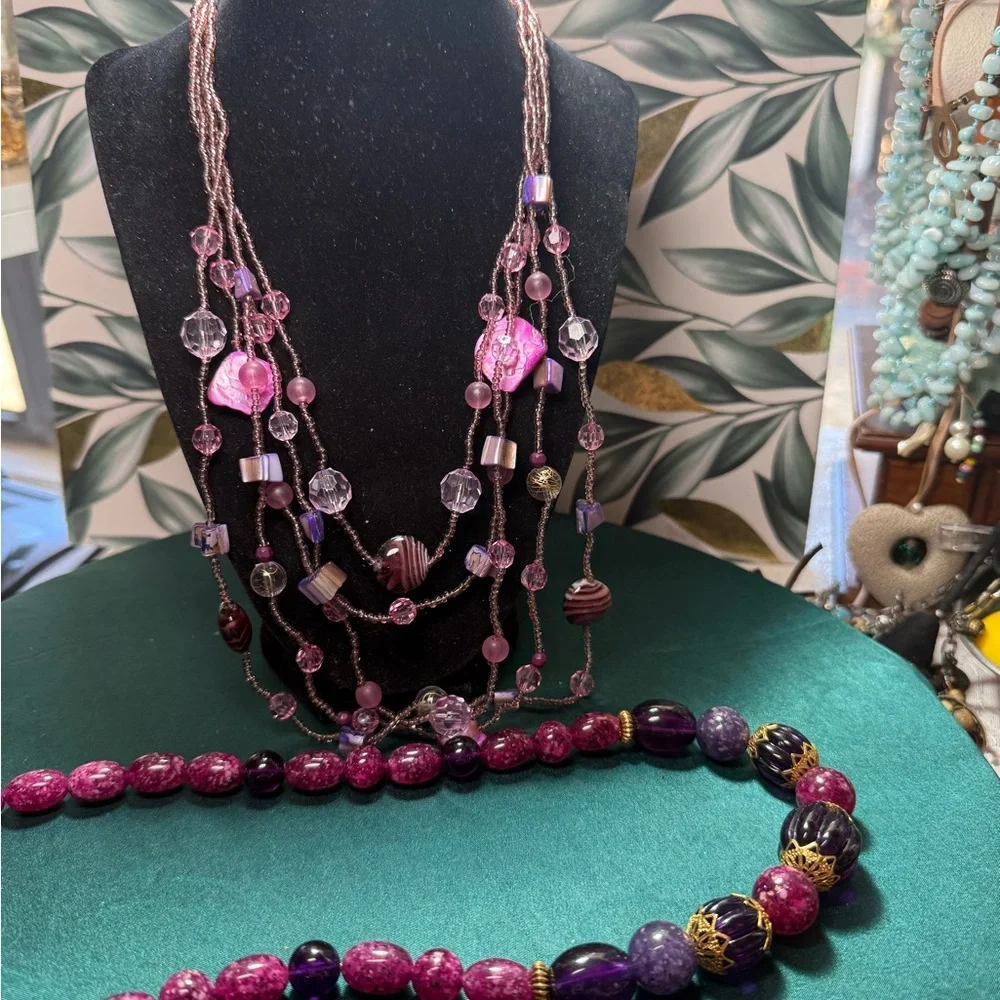 Source Unknown Pink and‎ Purple Multi-Strand Necklace